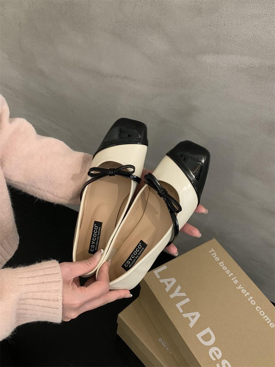 

Black Mary Jane shoes women s shoes spring and autumn 2025 new bow square head light mouth soft flat shoes 39