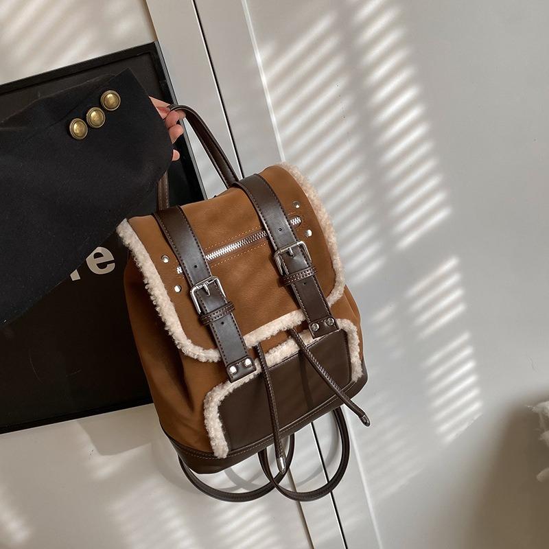 Casual Contrasting Color Retro Matte Backpack Women's New Autumn and Winter College Style Versatile Fashion Backpack