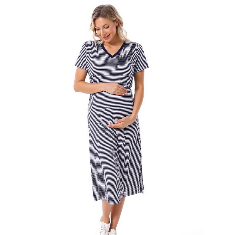 

Plus Size Summer Maternity Nursing Dress - Short Sleeve, Casual Cotton Home Wear XXL темно-синий