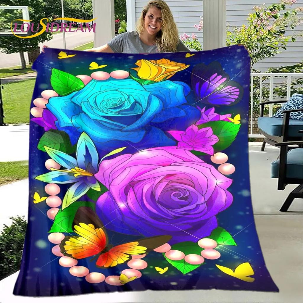 Newest 3D Rose Flower Sunflower Blanket,Flannel Blanket Throw Blanket,Sherpa Warm Blanket for Living Room Bedroom Beds Sofa Gift