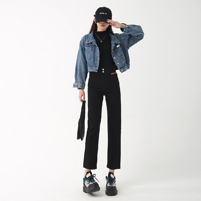 

Three-proof Jeans for Women Waterproof, Oil Stains and Anti-color Fading White Black Straight Elastic Smoke Pants for Women Autumn 2XL