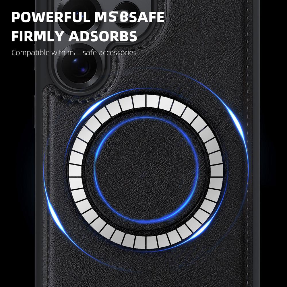 KEYSION Retro PU Leather Case for MagSafe for Samsung Galaxy S22 S23 S24 Ultra 5G S23+ S24 FE Magnetic Shockproof Phone Cover