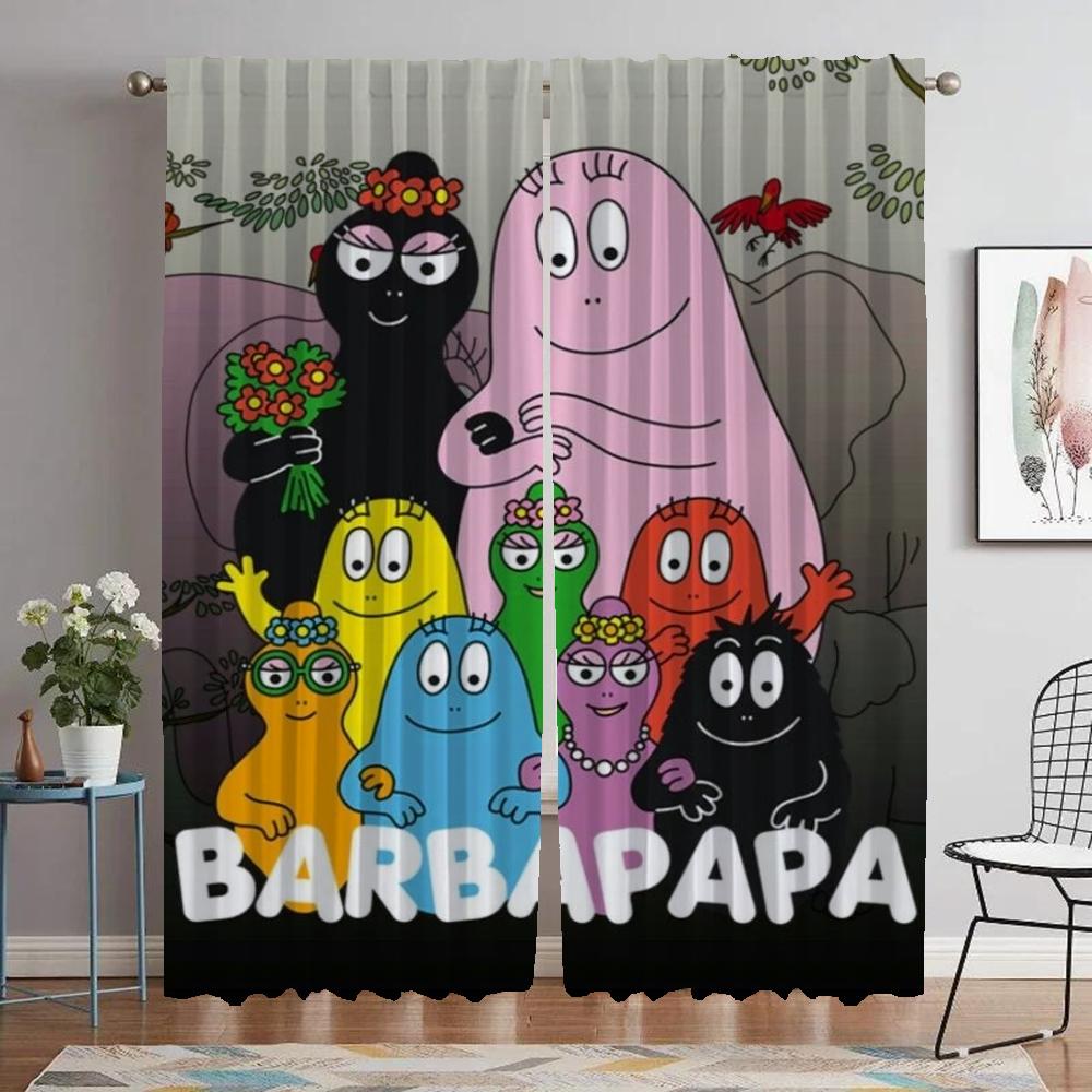 Les Barbapapa Window Curtain for Room 2 Panel Kitchen Curtains Partition Tulle for Bedroom Shades Home Interior Curtains Living