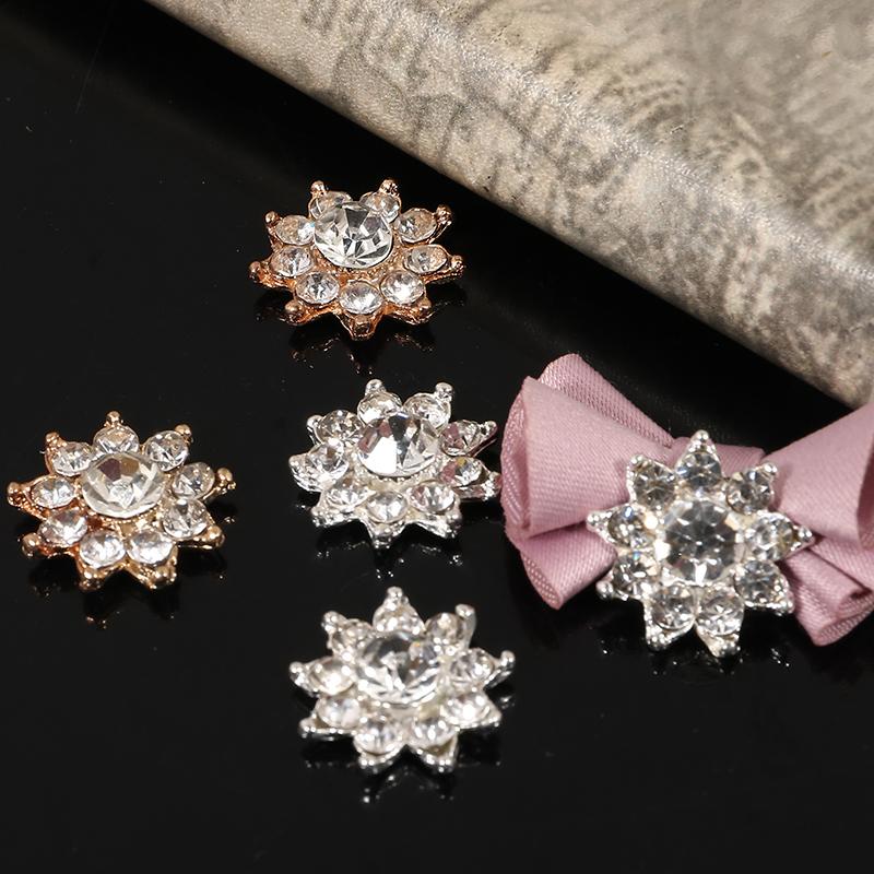 Engood 100Pcs 17mm Snowflake Rhinestone Button Sewing Trim & Embellishments Craft Buckle for Wedding DIY Hair Accessories ZJ94