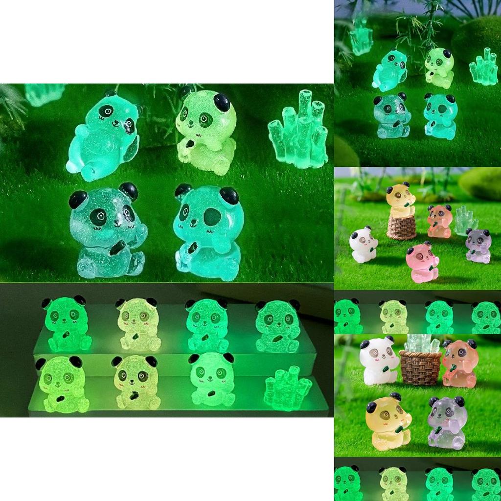 Cute Miniature Luminous Panda Resin Figurines For Desktop And Car Decoration