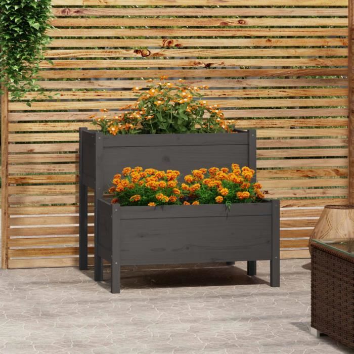 822259 vidaXL Planter Grey 84.5x84x75 Cm Solid Pine Wood