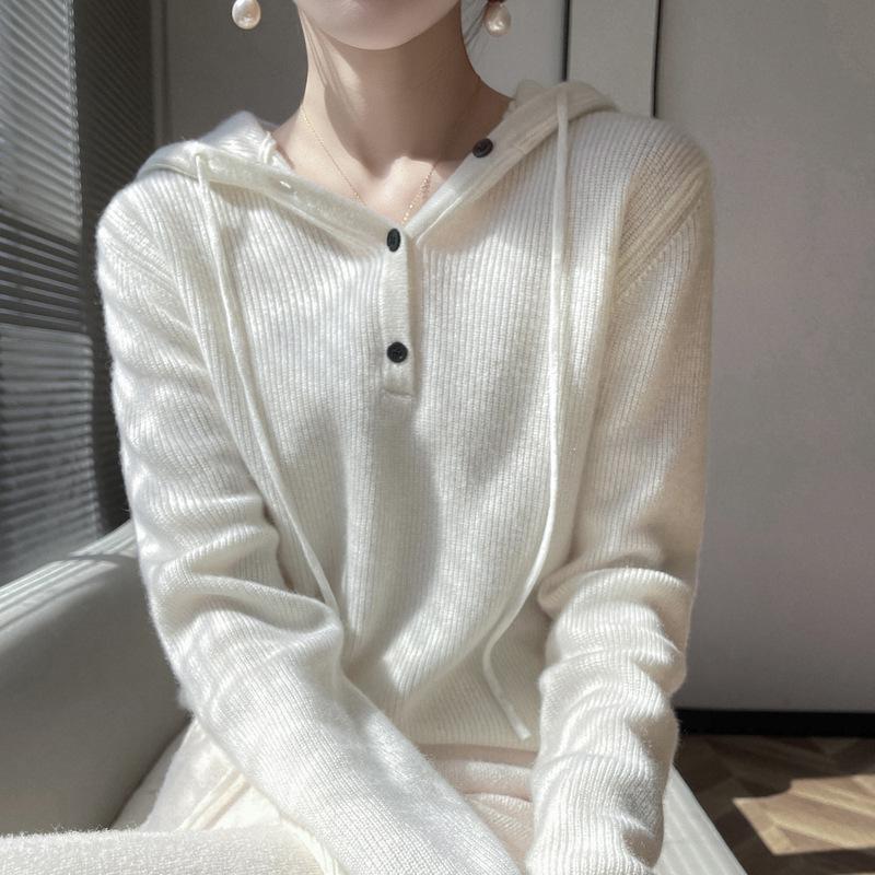 Women's Cashmere Hooded Knit Sweater - Autumn/Winter Collection, Loose Fit, Short Pullover Hoodie.