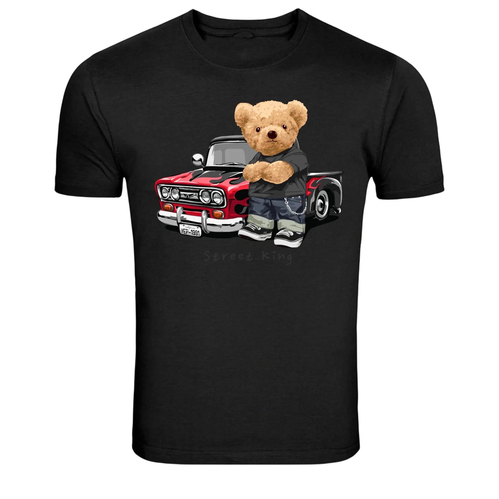 Street King Teddy Bear Muscle Car Graphic T-Shirt XS