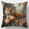 1Pc With Printed Pillowcases Featuring Designs Of A Forest, Tiger, Wolf, Lion, Leopard, Flowers(Pillow Inserts Not Included)