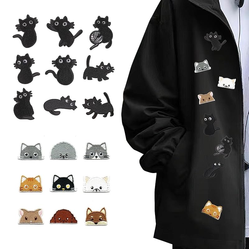 

[Kumomi] patch cat 18 pieces applique embroidery repair clothes decoration cute cartoon patch sticker Sew-on/Iron-on Patches animal Fashionable