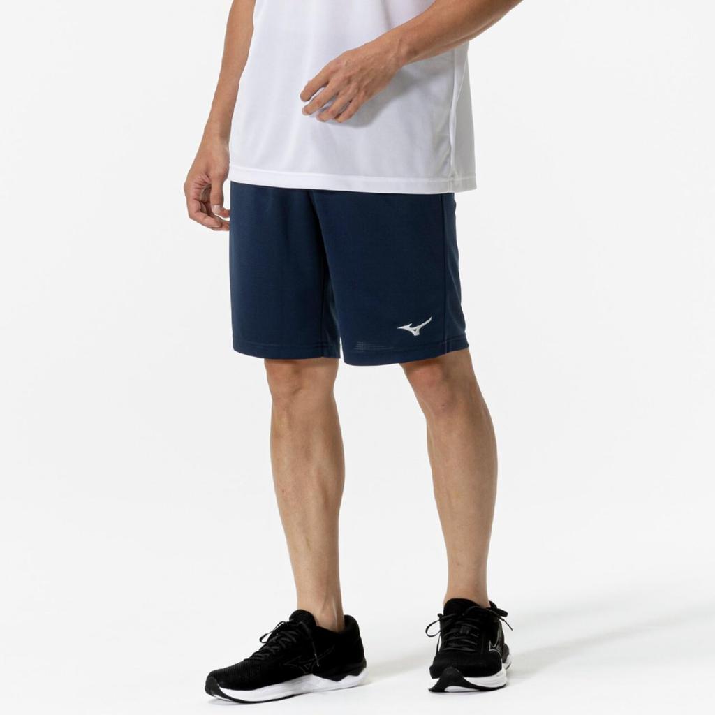 Mizuno Training Wear Navidry Knit Current Model Dress L Shorts, Shorts, Sweat-Absorbent, Quick-Drying, UV, UPF15, (32MDC190), Men's Navy/Silver,