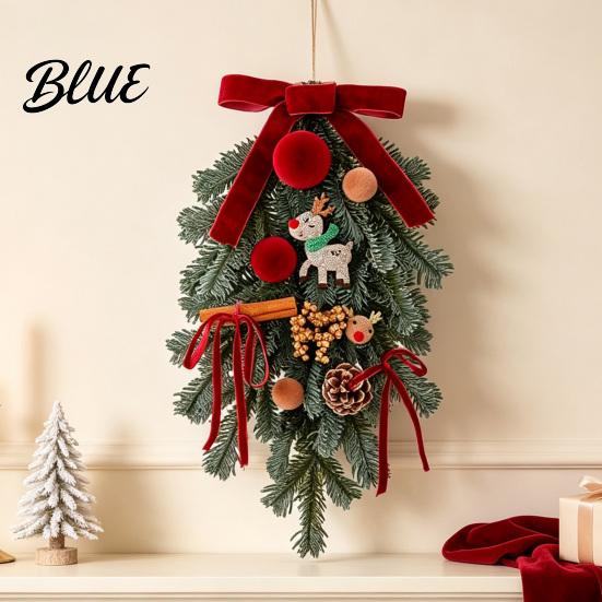 Festive Hanging Decoration Christmas Artificial Garland with Pinecones Cinnamon And Red Bows Decorative Wreath Winter Pendants for Holiday Home Wall