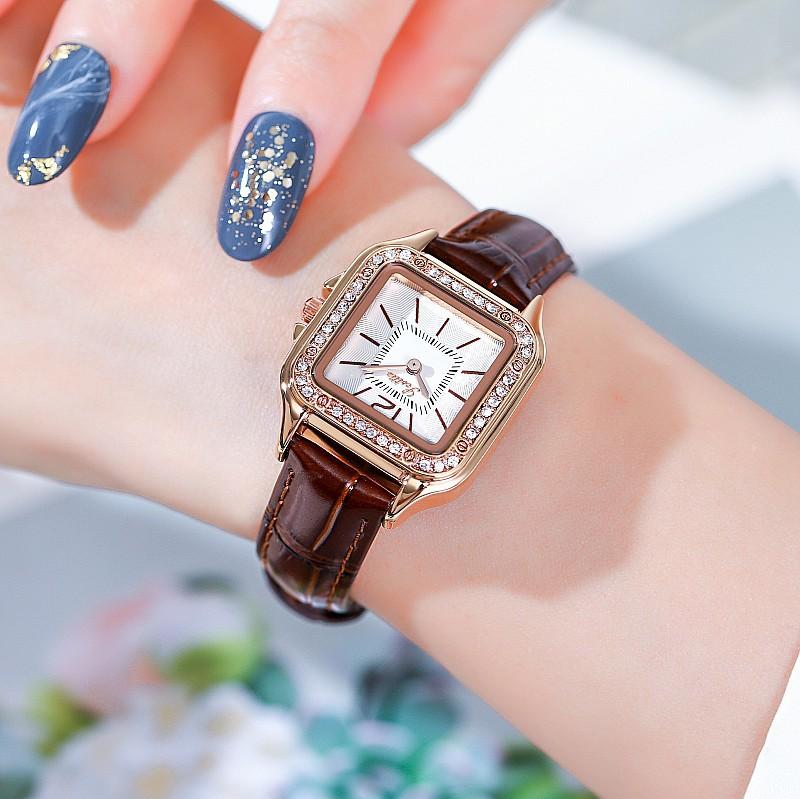Fashion Diamond Trend Personalized Waterproof Ladies Watch Women'S Square Red Belt