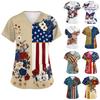 Women's Short-Sleeve Independence Day Print V-Neck Pocket Workwear Top