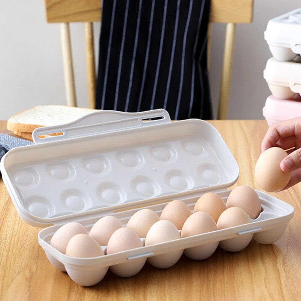 Egg Holder Refrigerator Egg Holder 12 Count Egg Storage Container Plastic Covered Egg Tray Dozen-section Carrier Bin with Lid for Fridge Kitchen Home