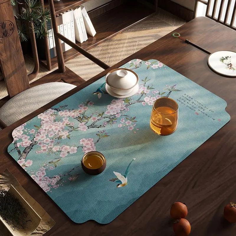 Chinese Zen Tea Mat Tea Cushion Retro Premium Leather Placemat Waterproof Anti-scald Anti-oil Anti-wash Tea Cushion 30CMx40CM