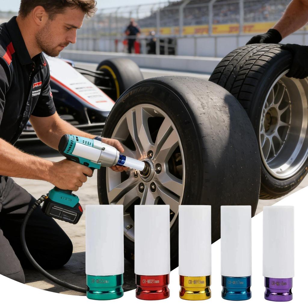 5 Pieces Lug Nut Socket Set 15 17 19 21 22mm Repair Tools Thin Wall Nut Sockets Kit Electric Wrench Socket Wheel Nut Protector