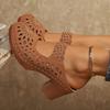 Summer Women's High-heeled Sandals,Elegant Retro Hollow Out Breathable, European and American Style Round Toe Thick Heel Sandals