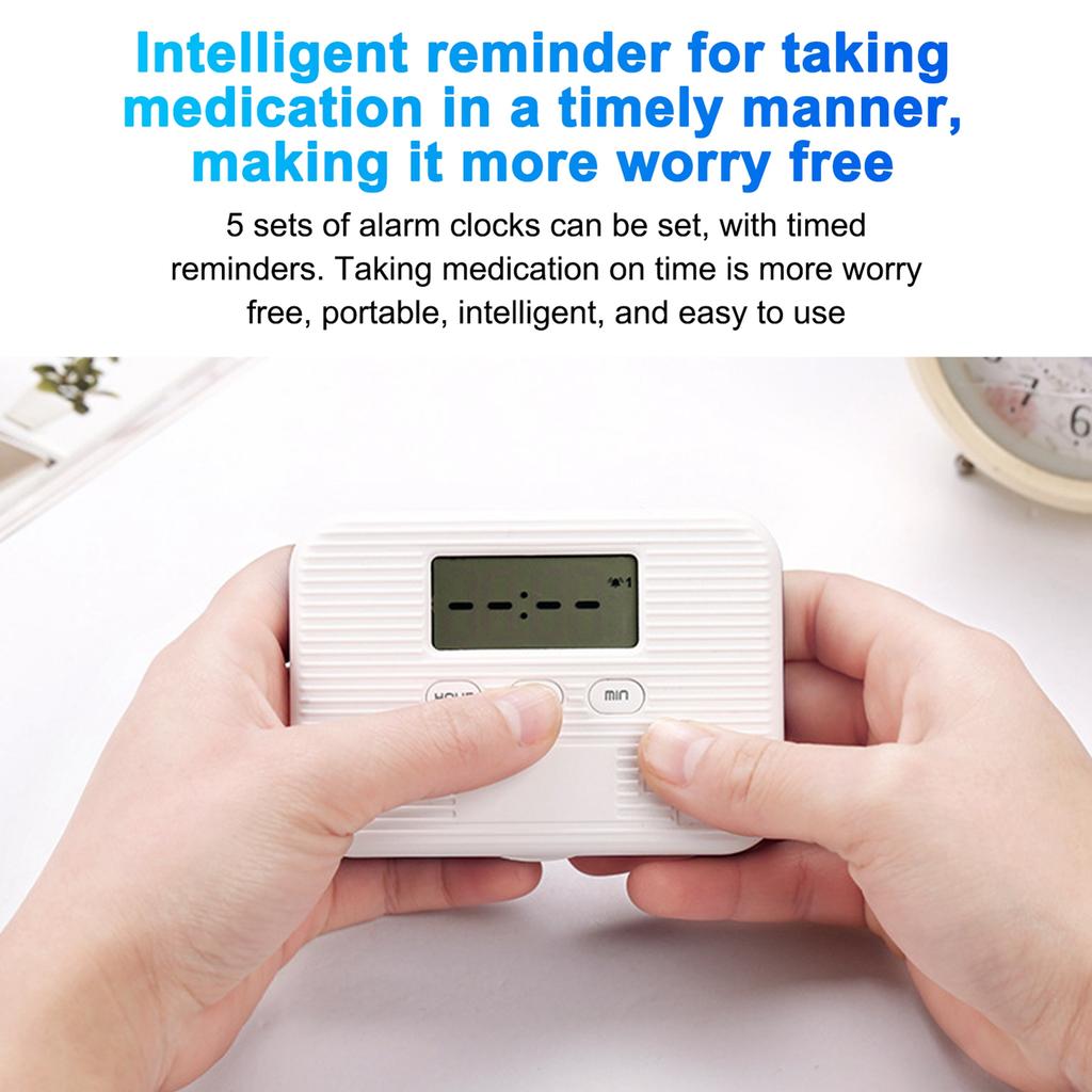 Tragbare Mini-Pillenbox mit Zeiterinnerungen 6 Fächer Pillen-Organizer Elektronische Erinnerungs-Pillenbox mit Timer Fünf Gruppen