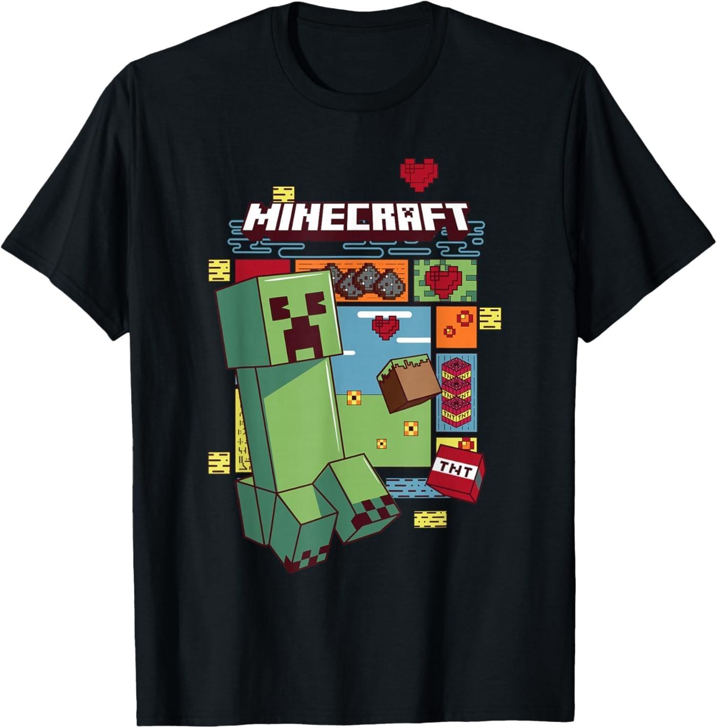 Minecraft Creeper Retro Pixel Grid TNT T-Shirt S