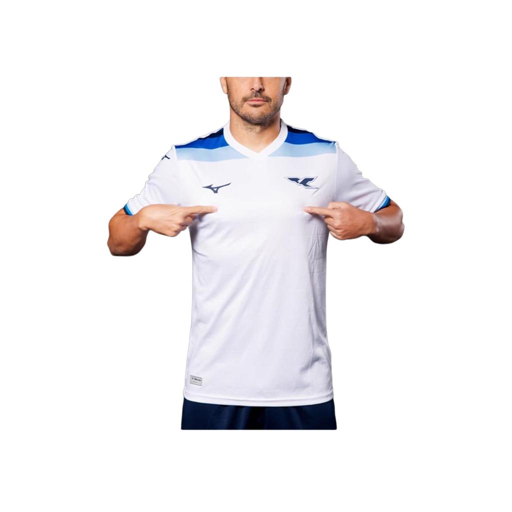 Mizuno Lazio 125th Anniversary Commemorative Series Comfortable Versatile Short Sleeve Football Shirt Men Tops White P2GABX7501
