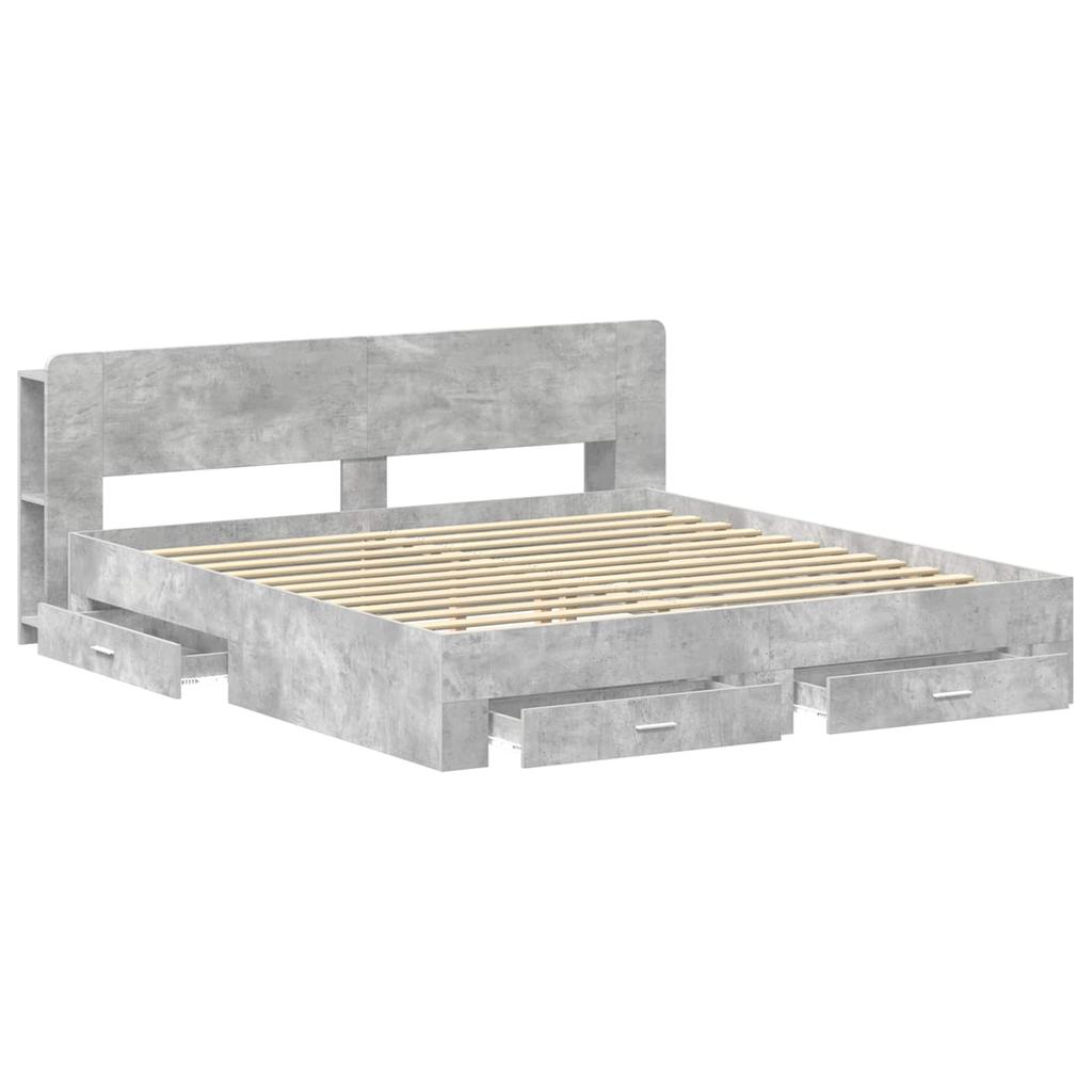 Bed Frame with Storage Space Concrete Grey 200 x 200 cm Engineered Wood