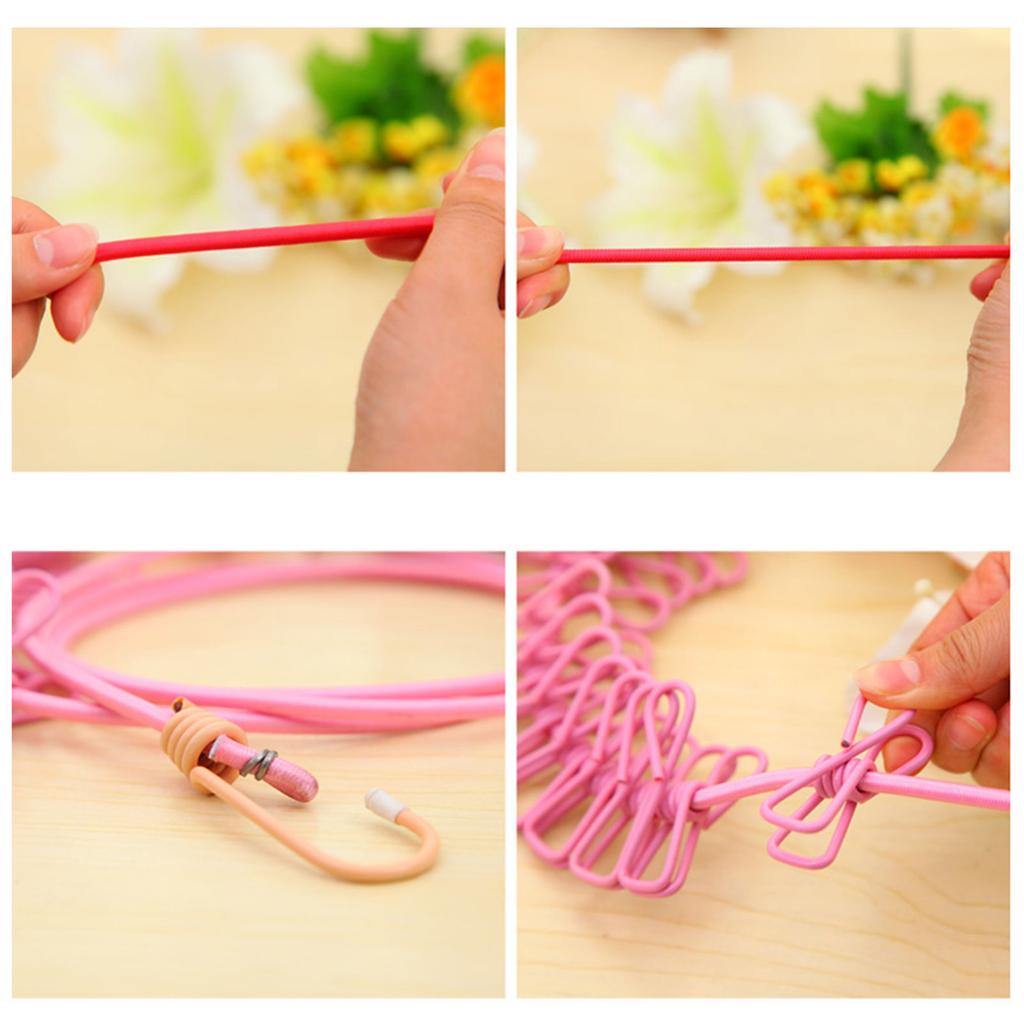 Portable Travel Clothesline With 12 Clip Windproof Travel Clothesline Retractable Elastic Laundry Clothesline Enduring
