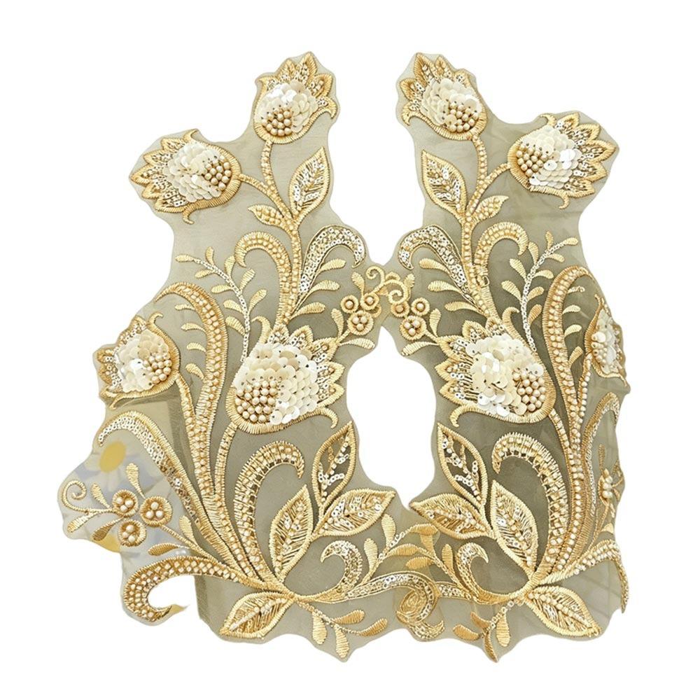 

Multi Colored Bead Lace Three-Dimensional Nail Bead Handmade Lace Floral Design Applique Floral Embroidery Evening Dress