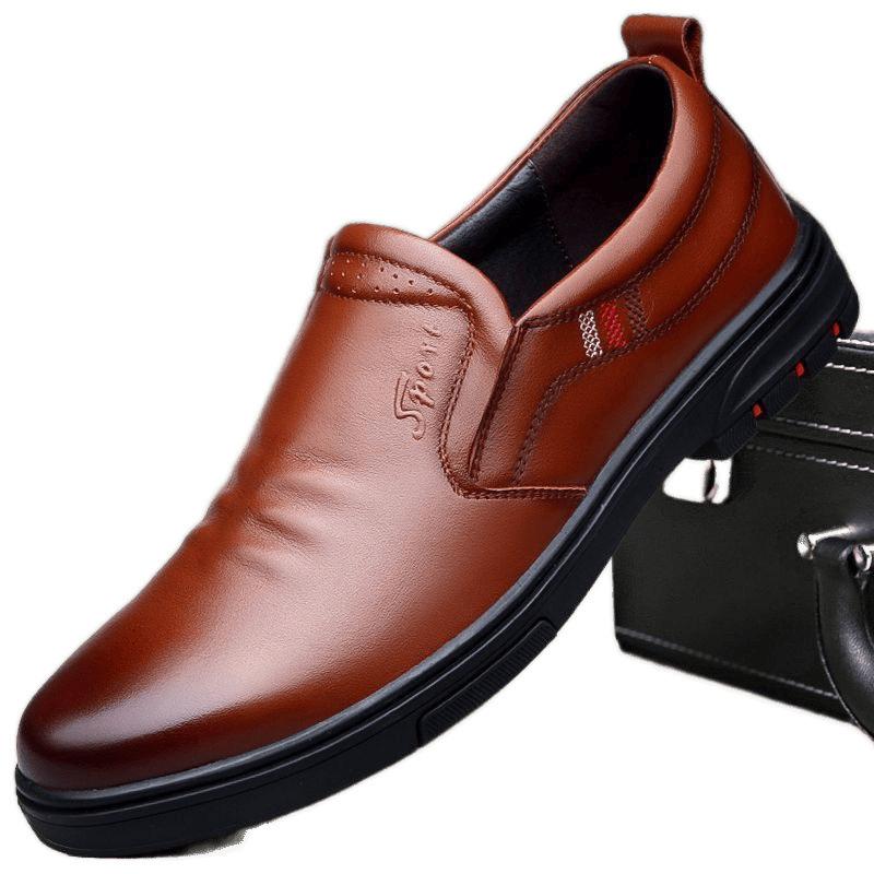 Men's Leather Shoes Business Style First Layer Cowhide 2025 Comfortable Soft Sole One Pedal Men's Shoes Casual Dad Black