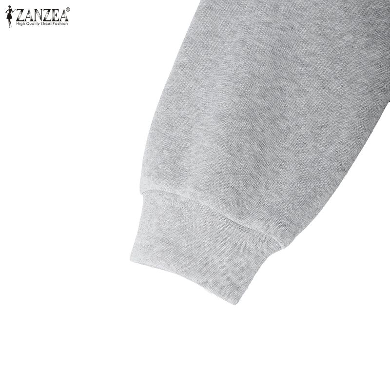 ZANZEA Dámské ležérní podzimní zimní mikinové šaty s kulatým výstřihem a dlouhým rukávem