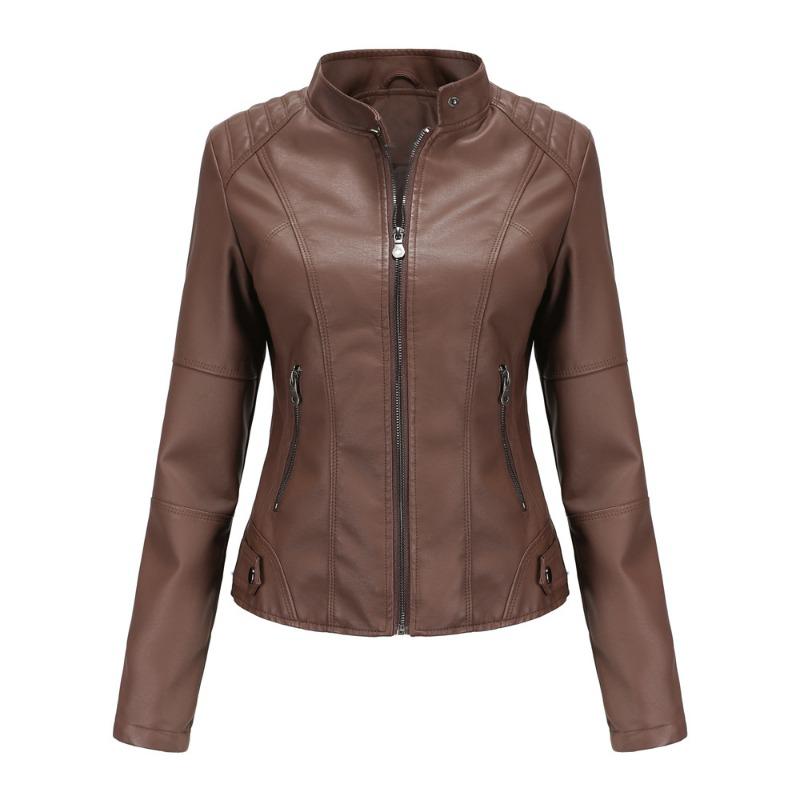 Stand-up Collar Leather Jacket Women's New Leather Jacket Women's Jacket Slim Thin Small Coat Women's Motorcycle Clothes