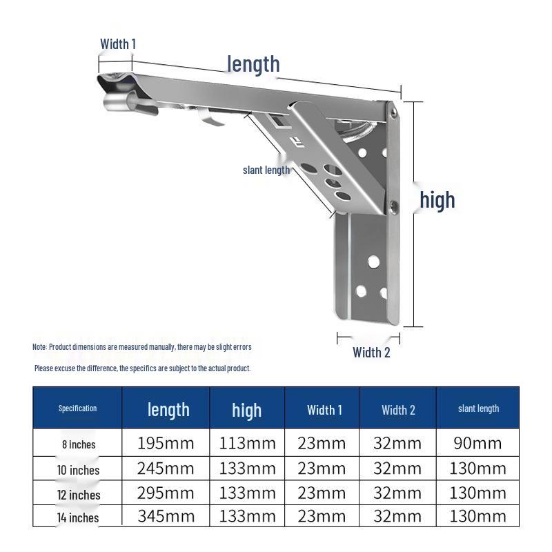 Stainless Steel Folding Triangle Bracket Wall Shelf Spring Rack F-Type Support.