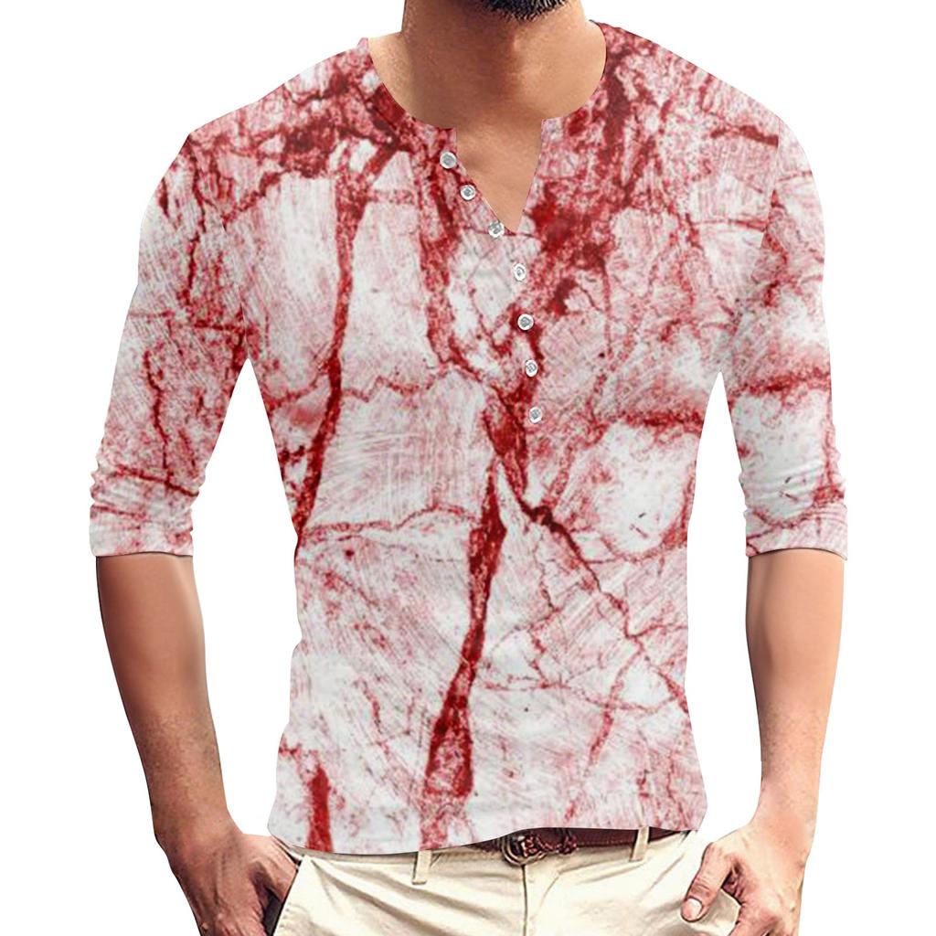 Men‘s’  Printed Button T-Shirt Unisex Loose Casual Three-quarter Sleeves Top