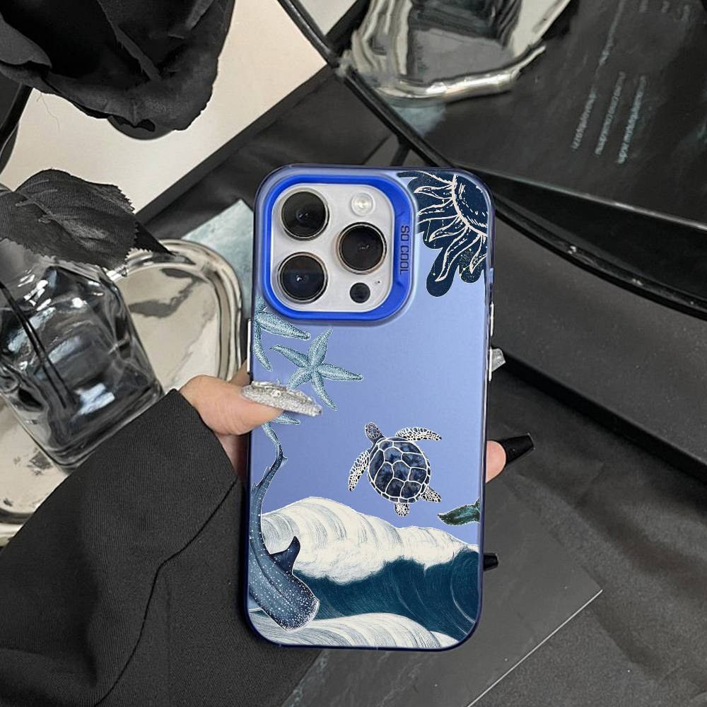 Colorful Marine Organism Phone Case For IPhone 16 17 15 14 12 13 Pro Max white Color Shockproof Cover