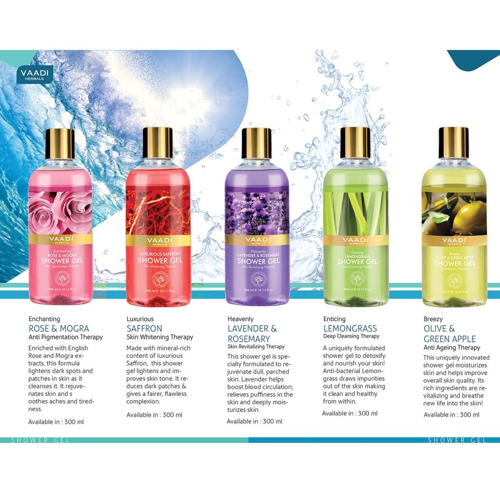 Vaadi Herbals Luxurious Saffron Shower Gel 300 Ml Deep Cleansing Body Wash For Radiant Skin Gentle Daily Bath Care