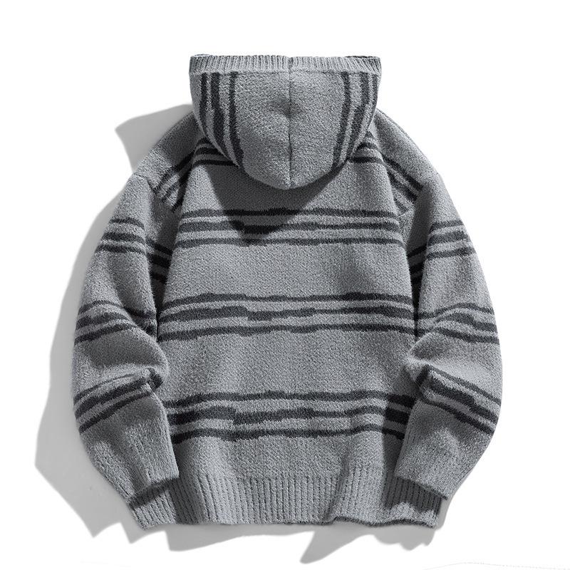 New Striped Sweater Retro Autumn and Winter Knitted Sweater Hooded Sweater
