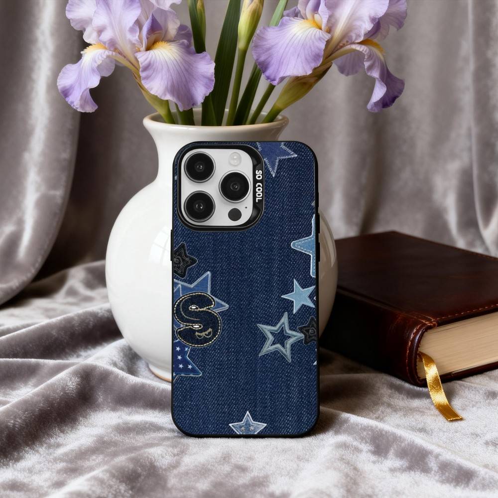 R-Retro D-denim patches  Phone Case For iPhone17,16,15,14,13,12,11 Plus,Pro Max Black Candy silver phone case