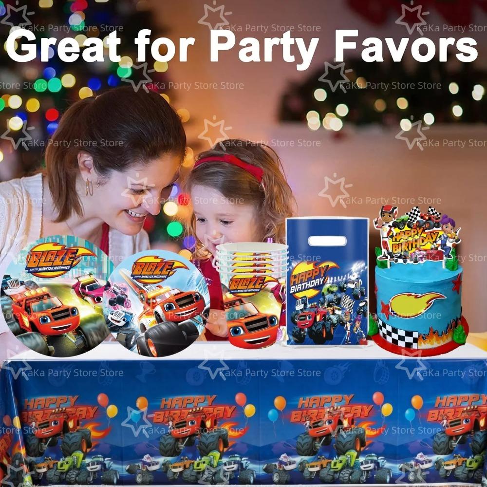 Blaze Monster Balloons Machines Race Car Birthday Party Decoration Tableware Tablecloth Plate Cup Napkin Bag Racing Party Favors