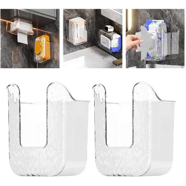 2 Pcs Clear Wipes Dispenser, Holder for Kitchen & Bathroom, Refillable Container Box, Wall Mounted Tissue Box Holder