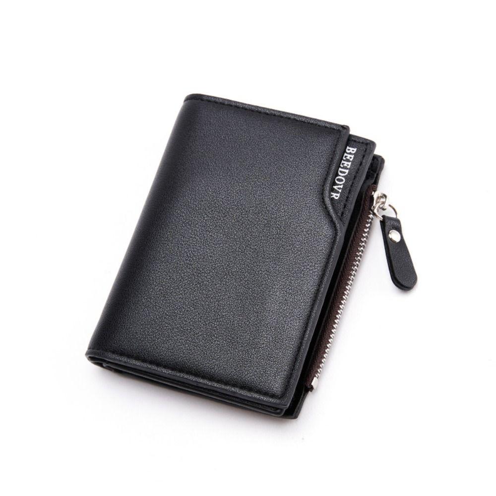 Zipper Men Coin Purse Waterproof Business Card Holder Fashion PU Leather Wallet Business