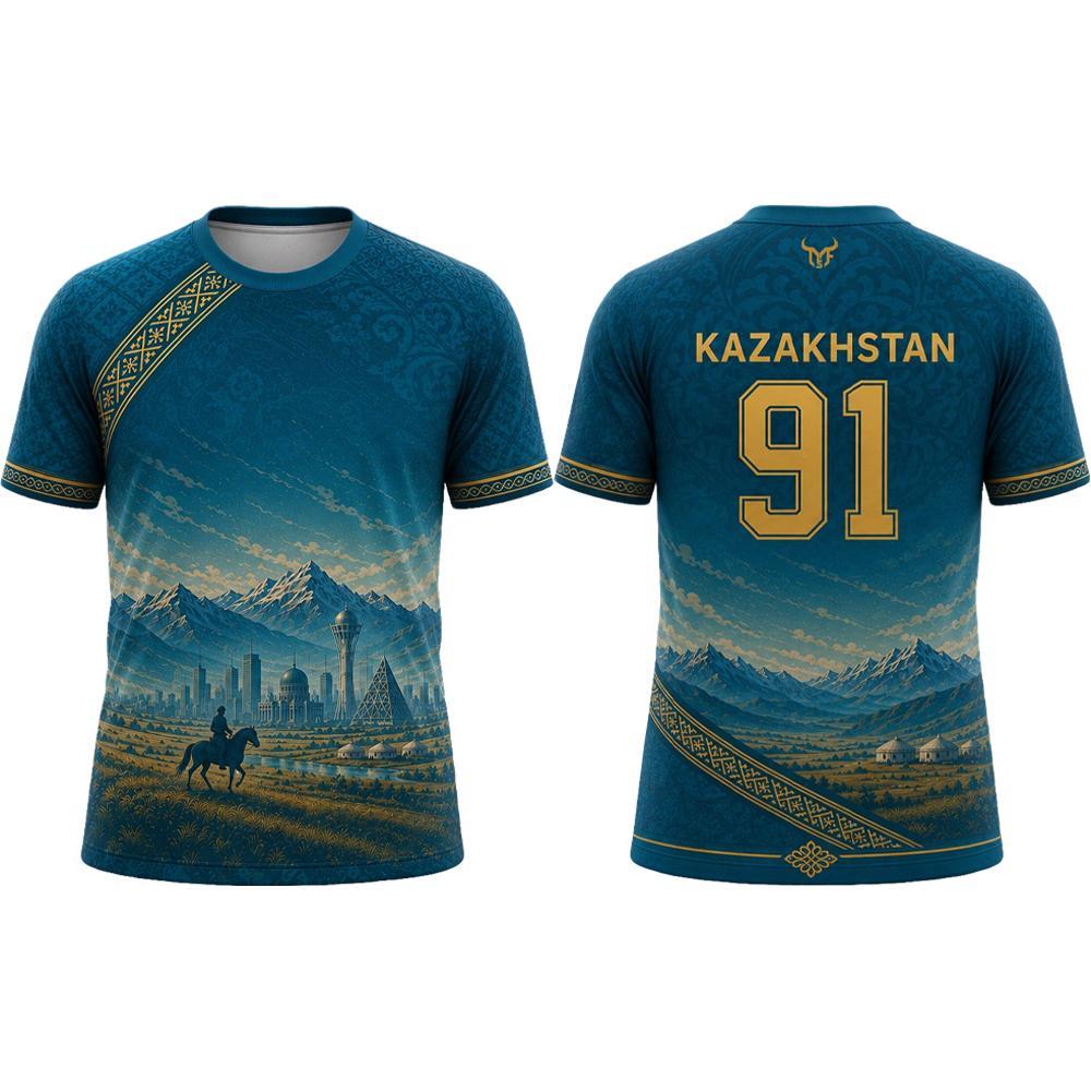 2026 New Kazakhstan Ethnic Style Printed Football T-shirt Men s Breathable Quick-drying Soccer Jersey Unisex Street O-neck Top M