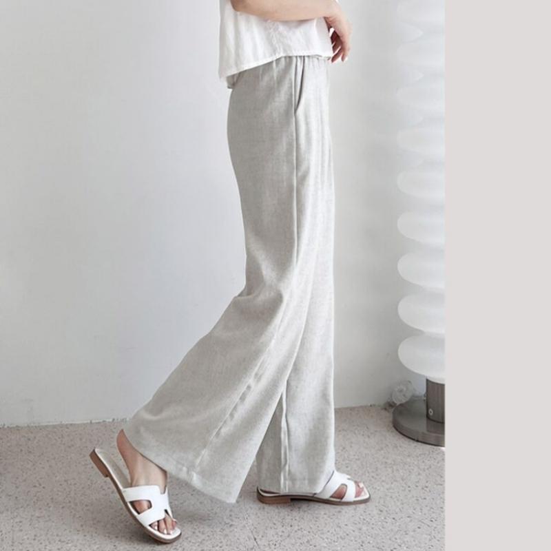 Shop  Women Linen Waistband Pleated Wide Pants Wdm Wpt Kyi80173