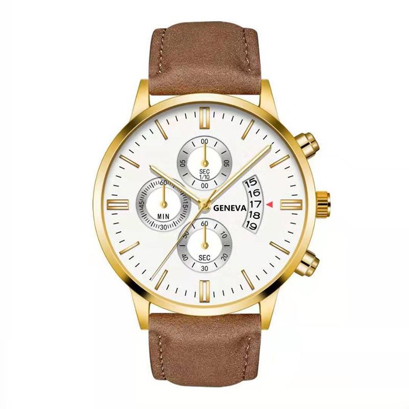Men'S Fake Three-Eye Belt Calendar Casual Fashion Business Quartz Belt Watch One Piece Delivery