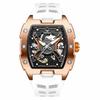Luminous Skeleton Self Winding Mechanical Watches for Men Tonneau Shape Waterproof Sports Watch Rubber Strap