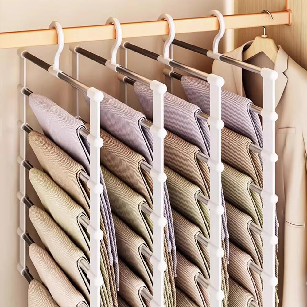 Foldable Pants Hanger Multi Layer Non Slip Clips Space Saving Closet Organizer for Trousers Storage Collapsible Hanging System