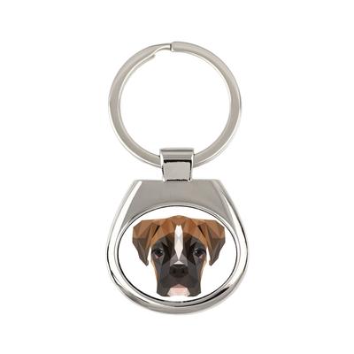 Boxer, German Boxer III – Geometric Keychain with a Photo and the Inscription | Art-Dog