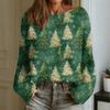Women's Fashion Round Neck Long Sleeve Christmas Print Casual Pullover Sweater Top