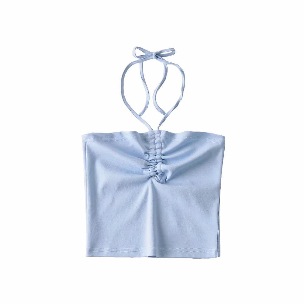 European And American Style Drawstring Neck Vest, Fashionable New Short Style Slim Fit Camisole Top For Women