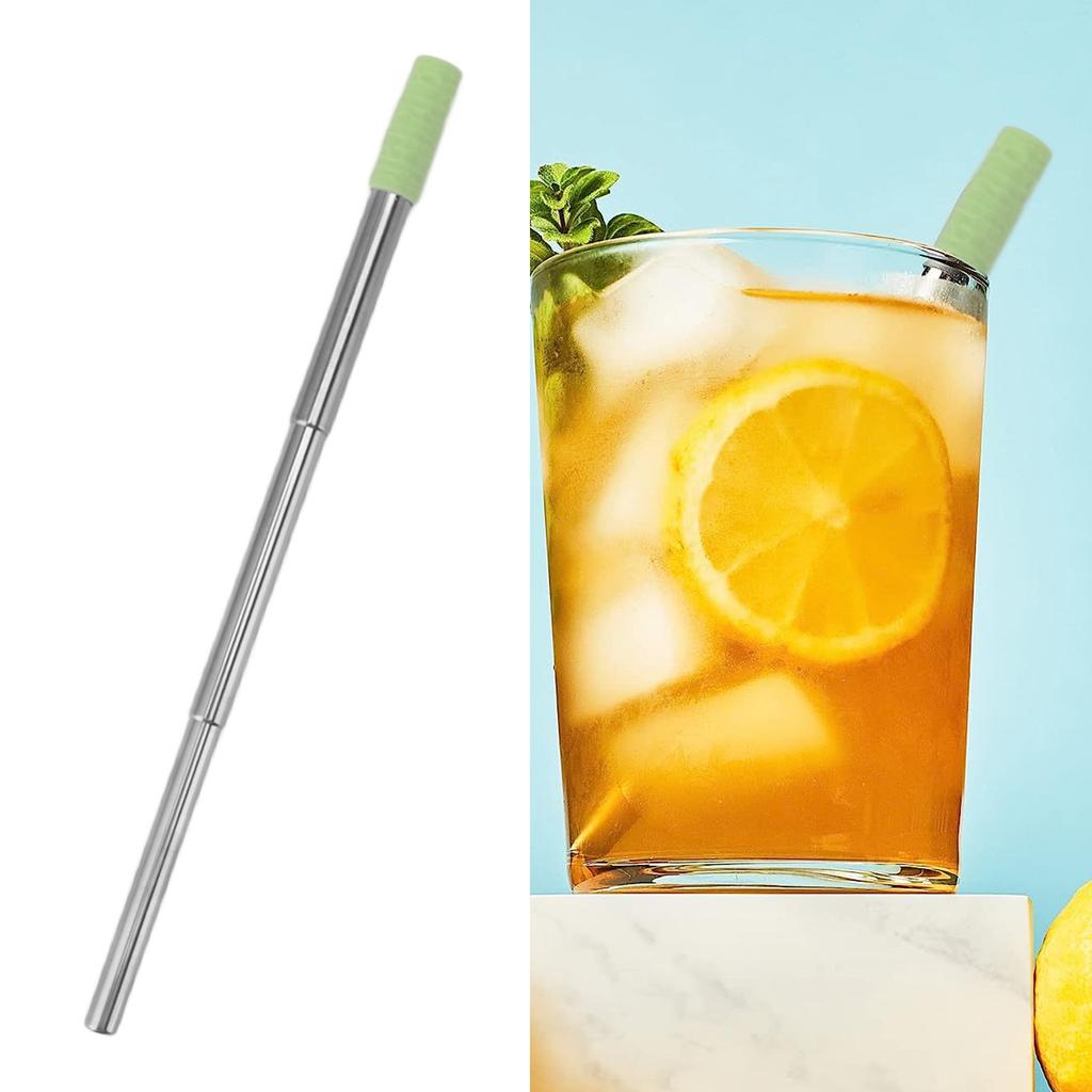 Collapsible Stainless Steel Drinking Straw Reusable Metal Straw with Cleaning Brush for Travel Work Green