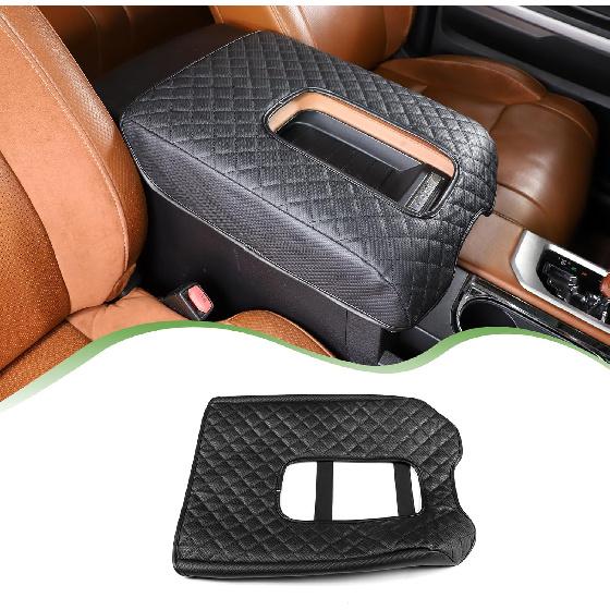 LLKUANG Car Center Console Armrest Cover Pad Fit for Toyota Tundra 2007-2021 Waterproof Leather Seat Armrest Box Cushion Pad Protector (Carbon Fiber